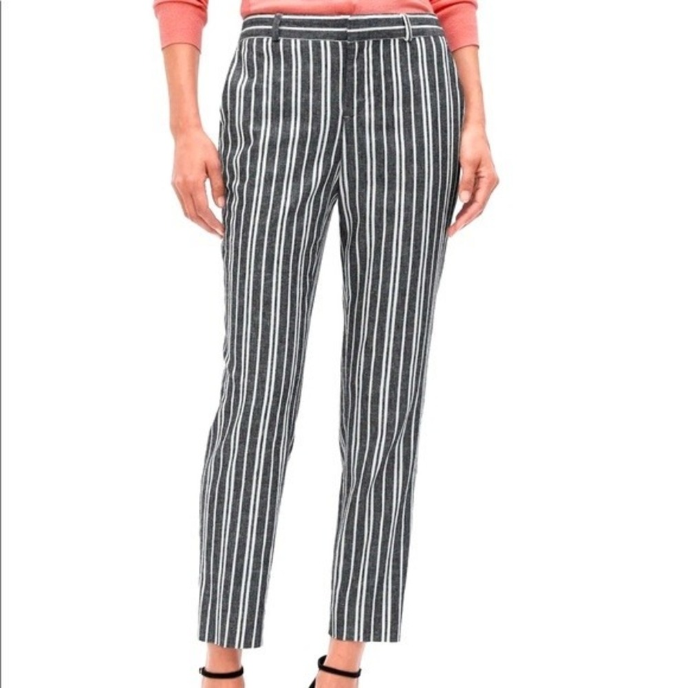 NWT Banana Republic Avery linen Pants 8 Striped Ankle Mid Rise Straight Fit Grey